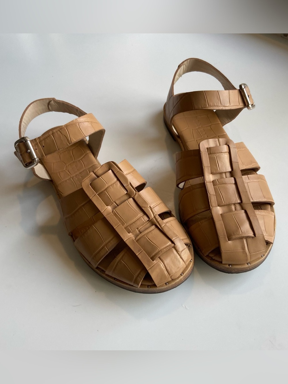 Freda Salvador Leather Fisherman Sera Sandals croc embossed size 7